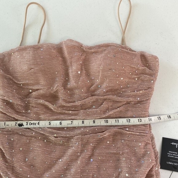 Lulus Flirty Vibes Mauve Pink Sparkly Ruched Bodycon Mini Dress Sleeveless - Picture 14 of 16